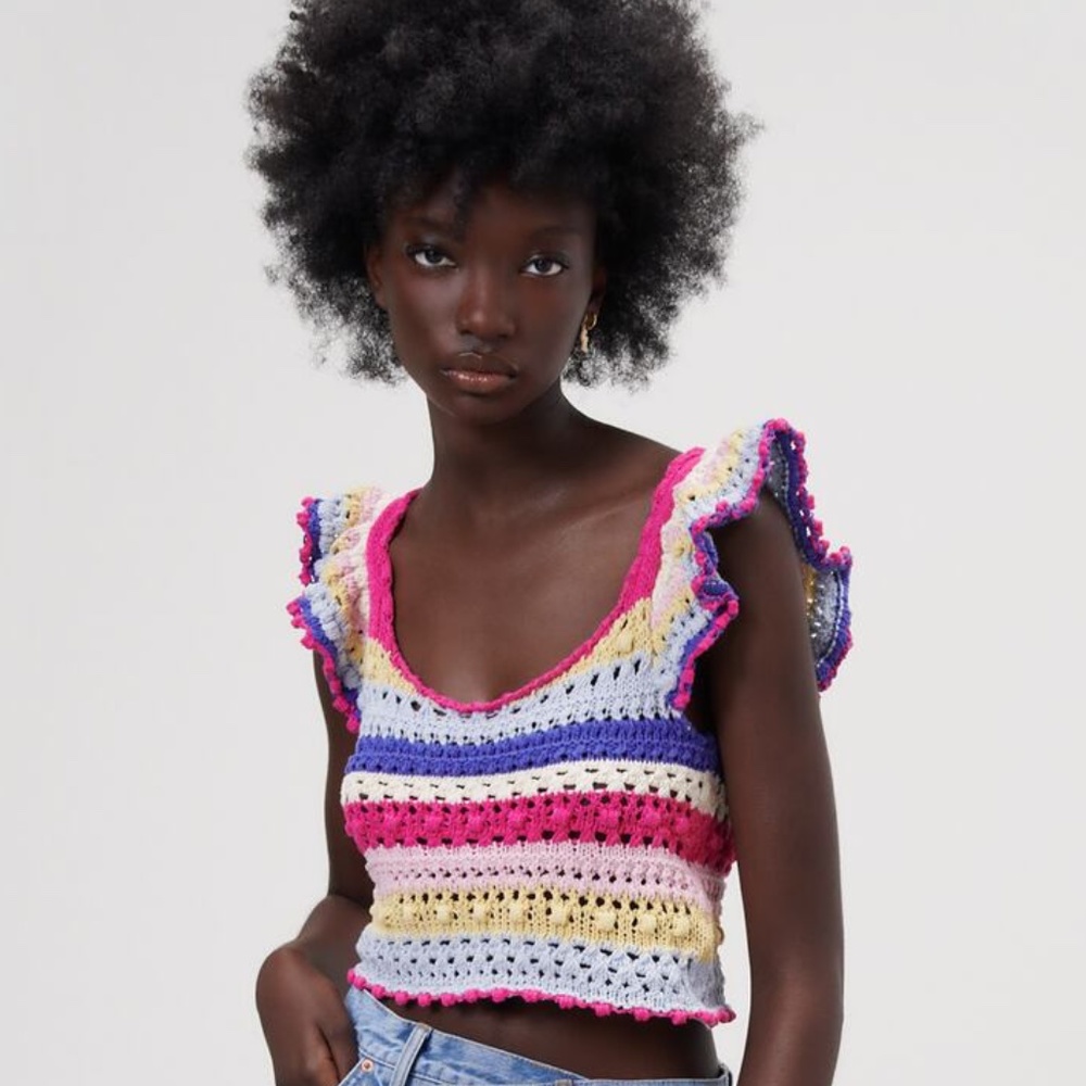 Zara Ruffled Knit Top Multicolored - Size Small - NWT